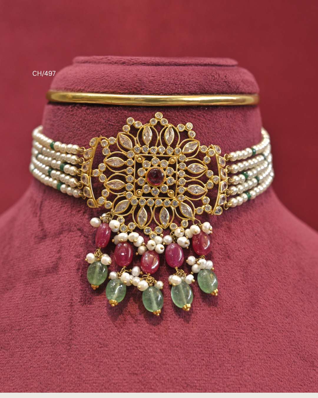 Grand Royal Sunburst Medallion & Multi-Strand Pearl Choker | SKU: CH/497