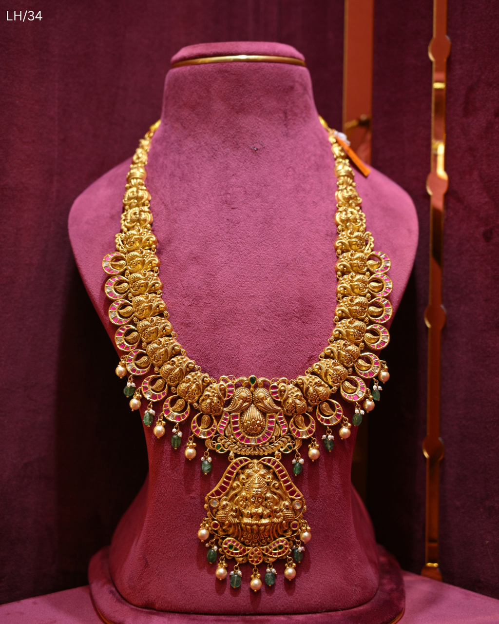 Antique Gold Temple Lakshmi Nakshi Bridal Long Haram | SKU: LH/34