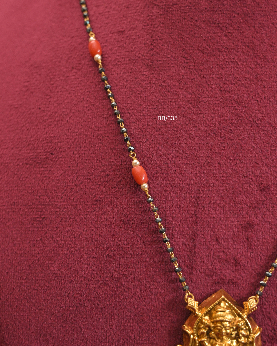 Goddess Lakshmi Temple Pendant Mangalsutra with Coral & Pearl Drops | SKU: BB/335