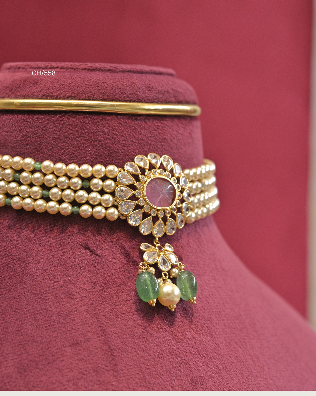 Carved Ruby Sunburst Medallion & Pearl Choker | SKU: CH/558
