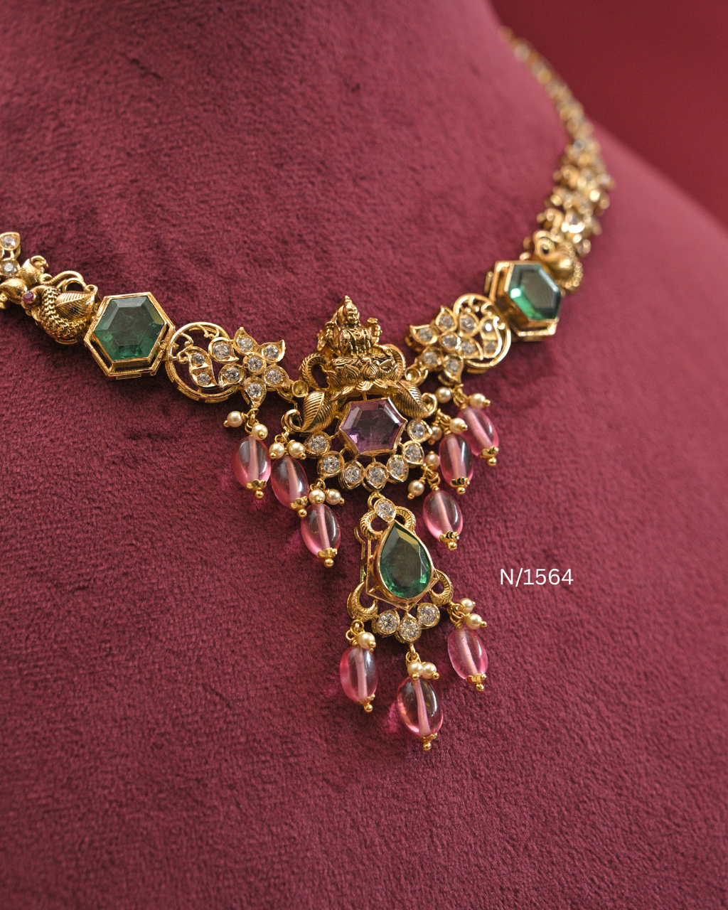 22kt Gold Heritage Peacock & Ruby Oval Drop Necklace | 18.27g Net | SKU: N/1564