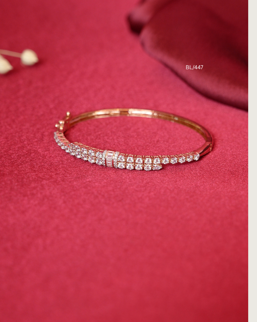 Dual-Row CZ Tennis Style Bypass Bangle with Baguette Center Accent | SKU: BL/447