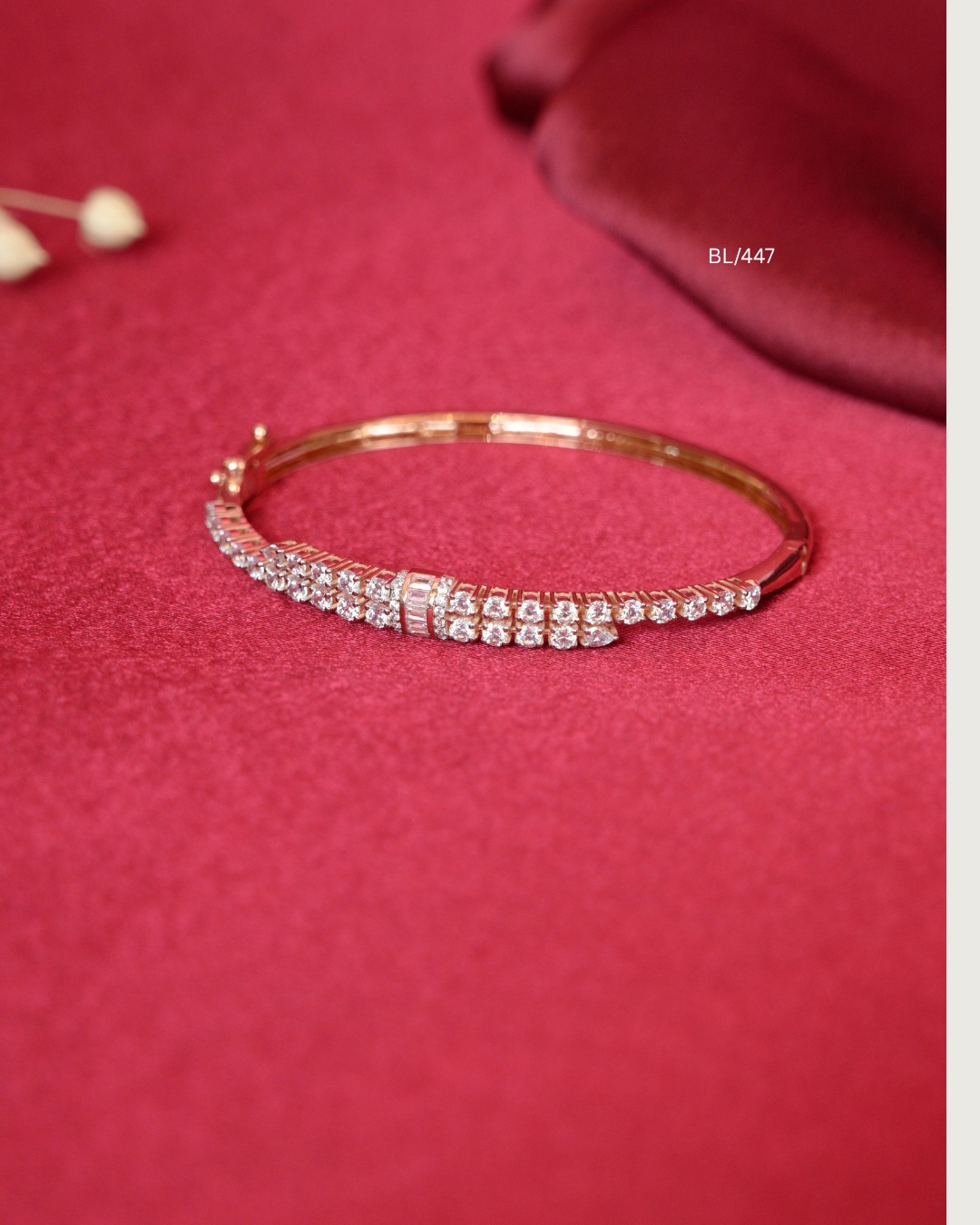 Dual-Row CZ Tennis Style Bypass Bangle with Baguette Center Accent | SKU: BL/447