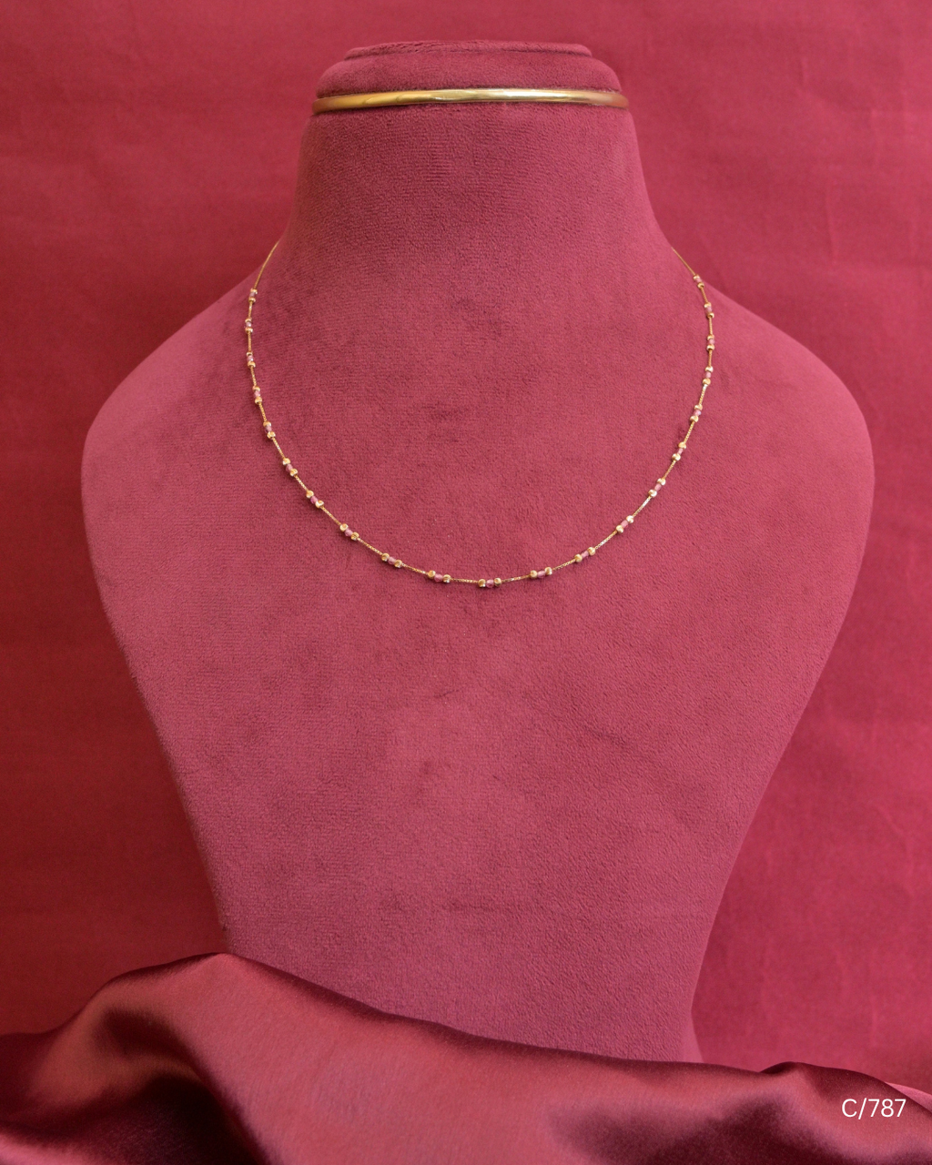 Delicate Station Chain Necklace with Gold Beads  Bars | SKU: C/787