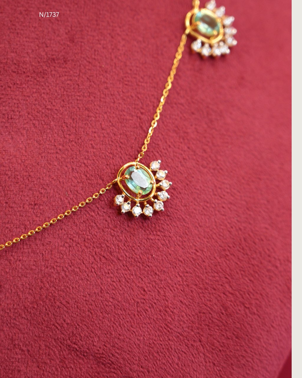 Modern Oval Emerald Cabochon & CZ Polki Crescent Station Necklace | SKU: N/1737