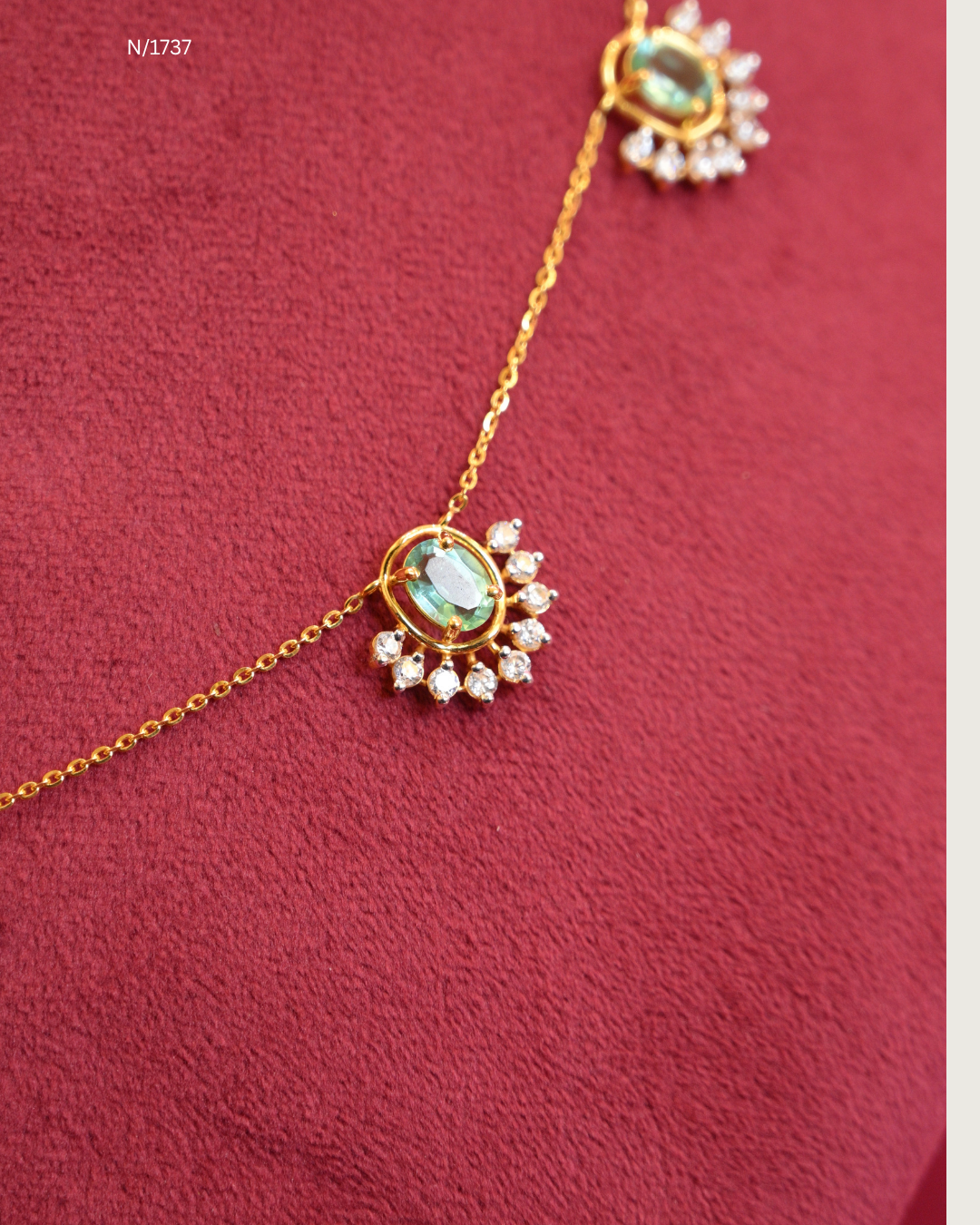 Modern Oval Emerald Cabochon & CZ Polki Crescent Station Necklace | SKU: N/1737