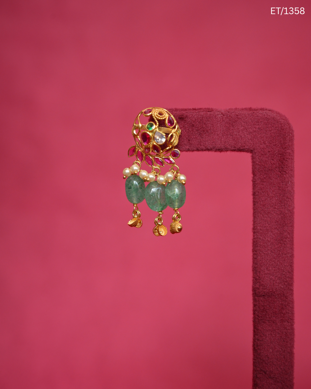 Polki Ruby & Emerald Bead Drop Earrings | SKU: ET/1358