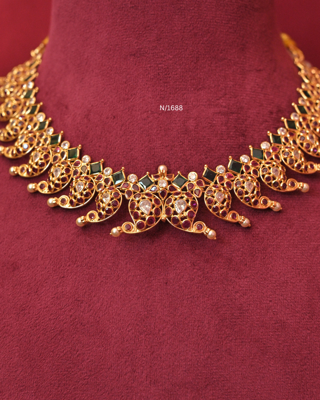 Grand Gem-Studded Mango Mala Necklace with Rubies, Emeralds & CZ Accents |SKU: N/1688
