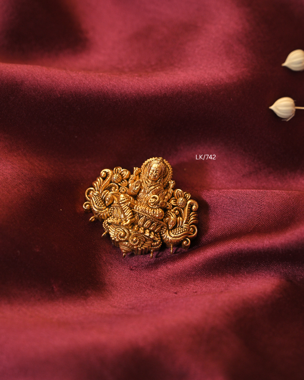 Gold Goddess Lakshmi Peacock Frame Nakshi Temple Pendant |SKU: LK/742