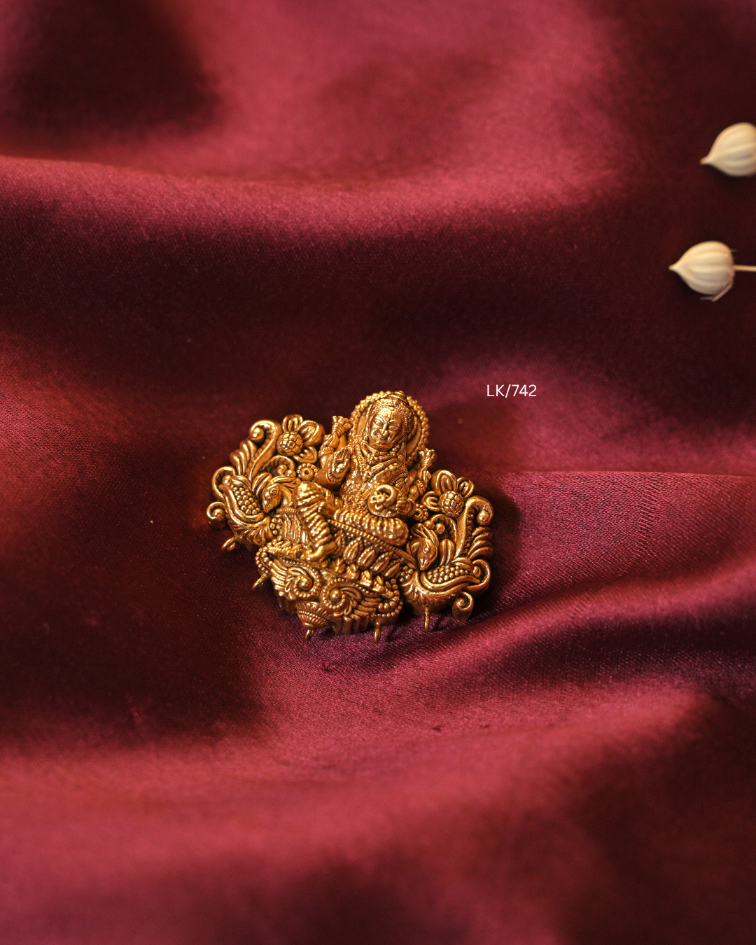 Gold Goddess Lakshmi Peacock Frame Nakshi Temple Pendant |SKU: LK/742