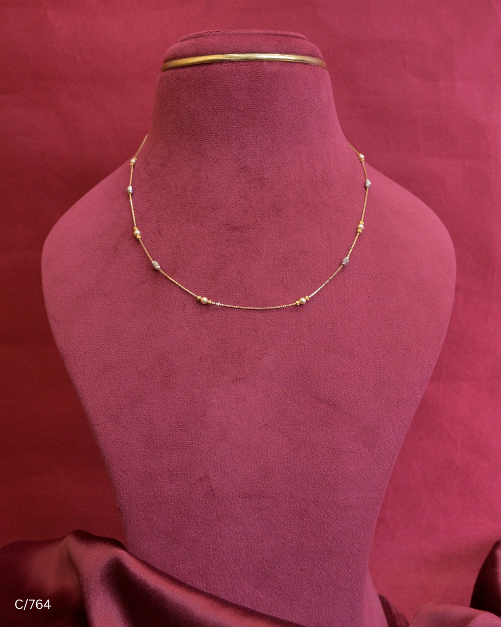 Delicate Station Chain Necklace with Two-Tone Spheres & Cylinders | SKU: C/764