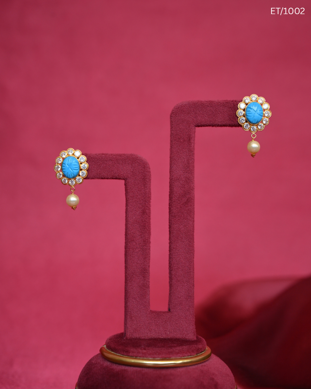 Polki Turquoise Blue & Pearl Stud Earrings | SKU: ET/1002