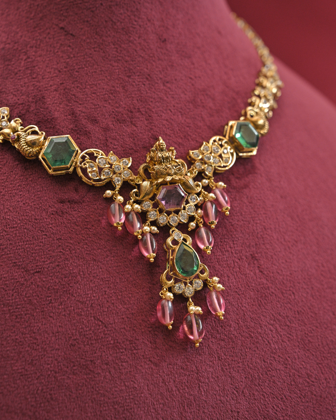 22kt Gold Temple & Floral Cz Necklace | 20.730g | SKU: N/1576
