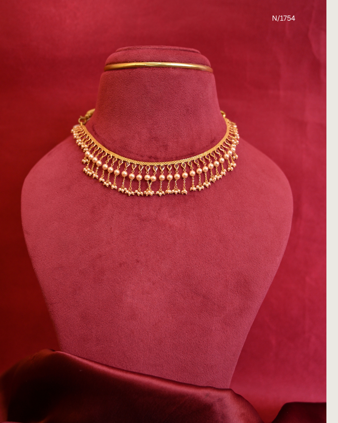 Traditional Double-Tiered Pearl & Micro-Seed Pearl Cluster Fringe Choker Necklace | SKU: N/1754