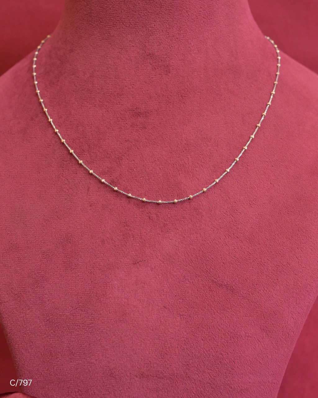 Delicate Station Chain Necklace with Micro Beads | SKU: C/797