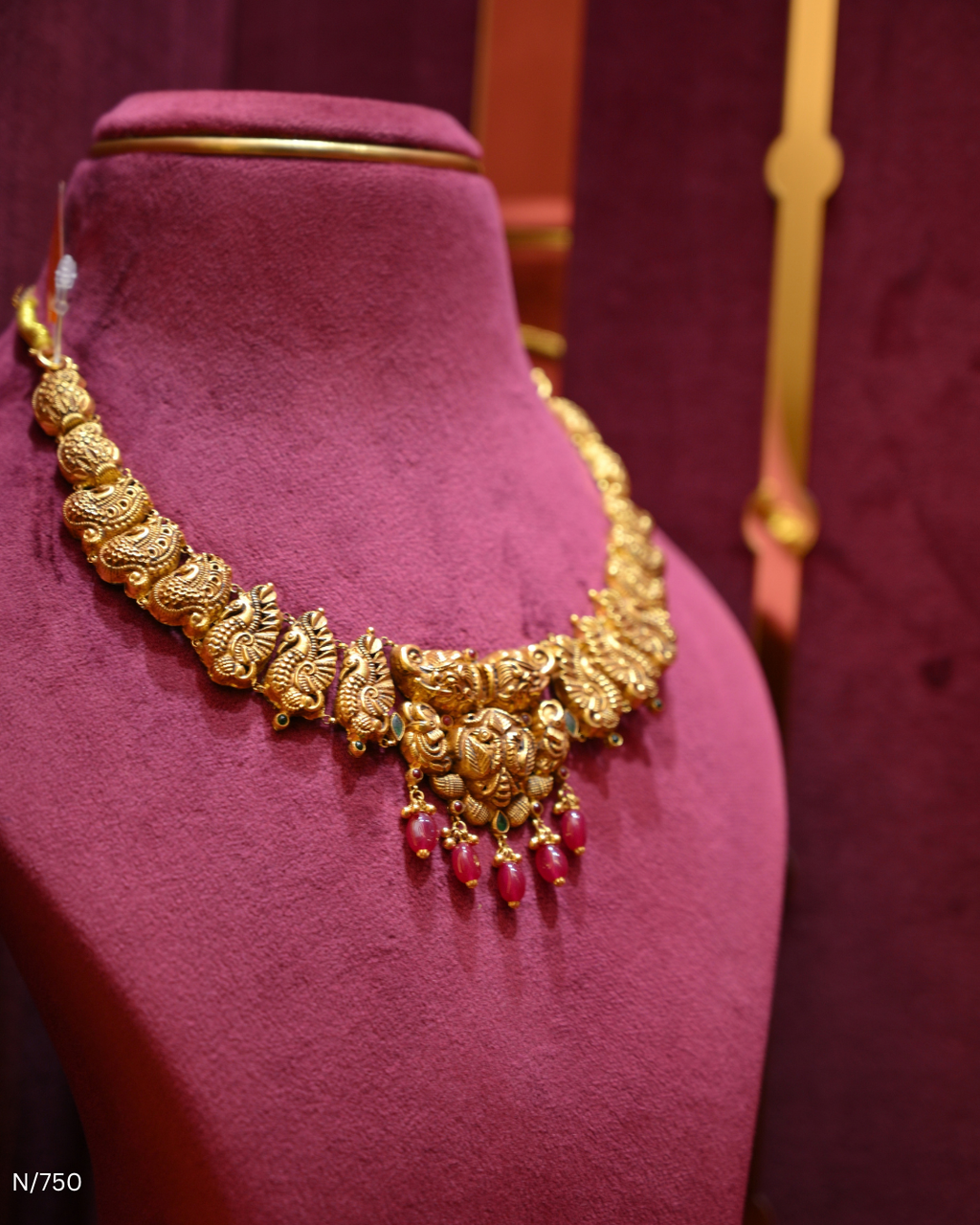 Antique Gold Temple Peacock & Ruby Lightweight Necklace | SKU: N/750