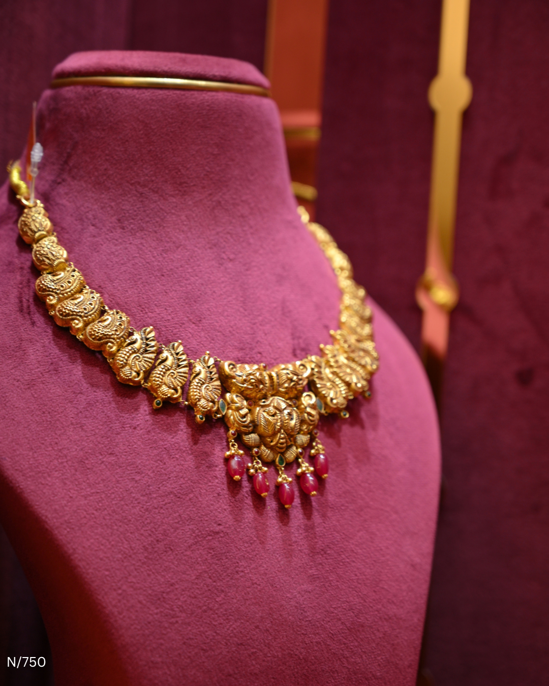 Antique Gold Temple Peacock & Ruby Lightweight Necklace | SKU: N/750