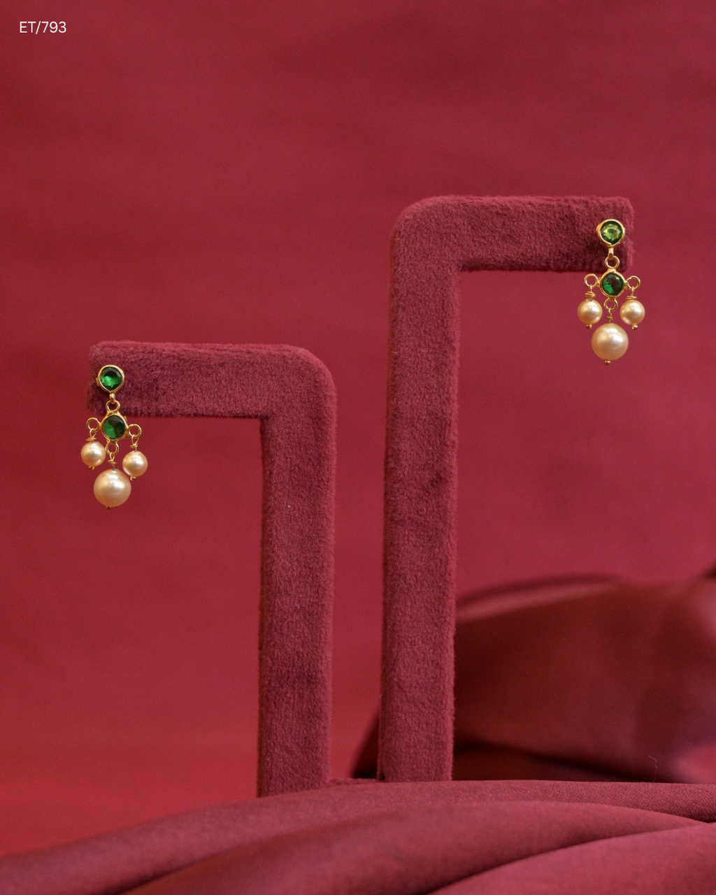 Green Emerald Station & Cultured Pearl Fringe Dangle Earrings | SKU: ET/793