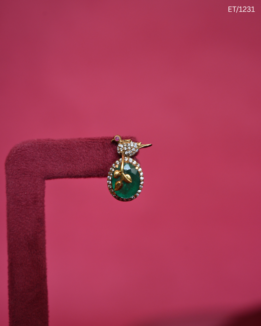 Polki Emerald Green & Bird Motif Stud Earrings | SKU: ET/1231