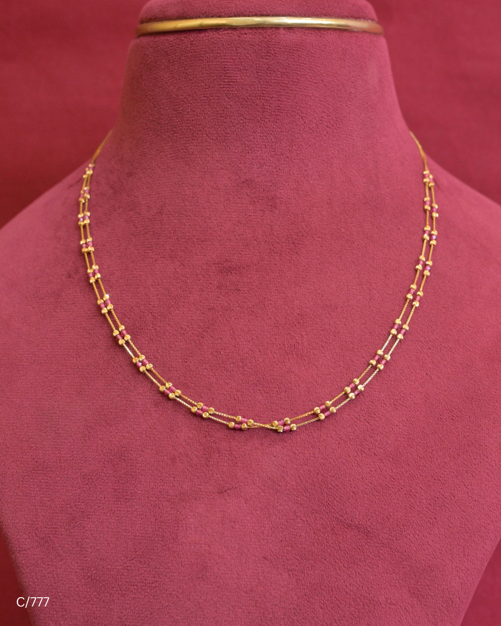 Double Strand Gold Station Chain Necklace with Beads Bars | SKU: C/777