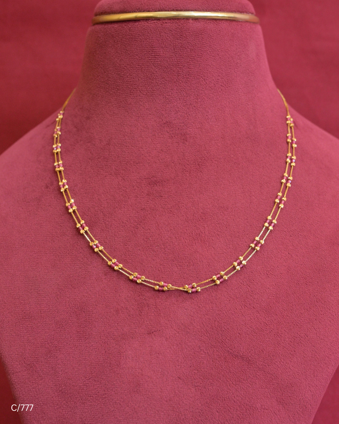Double Strand Gold Station Chain Necklace with Beads Bars | SKU: C/777