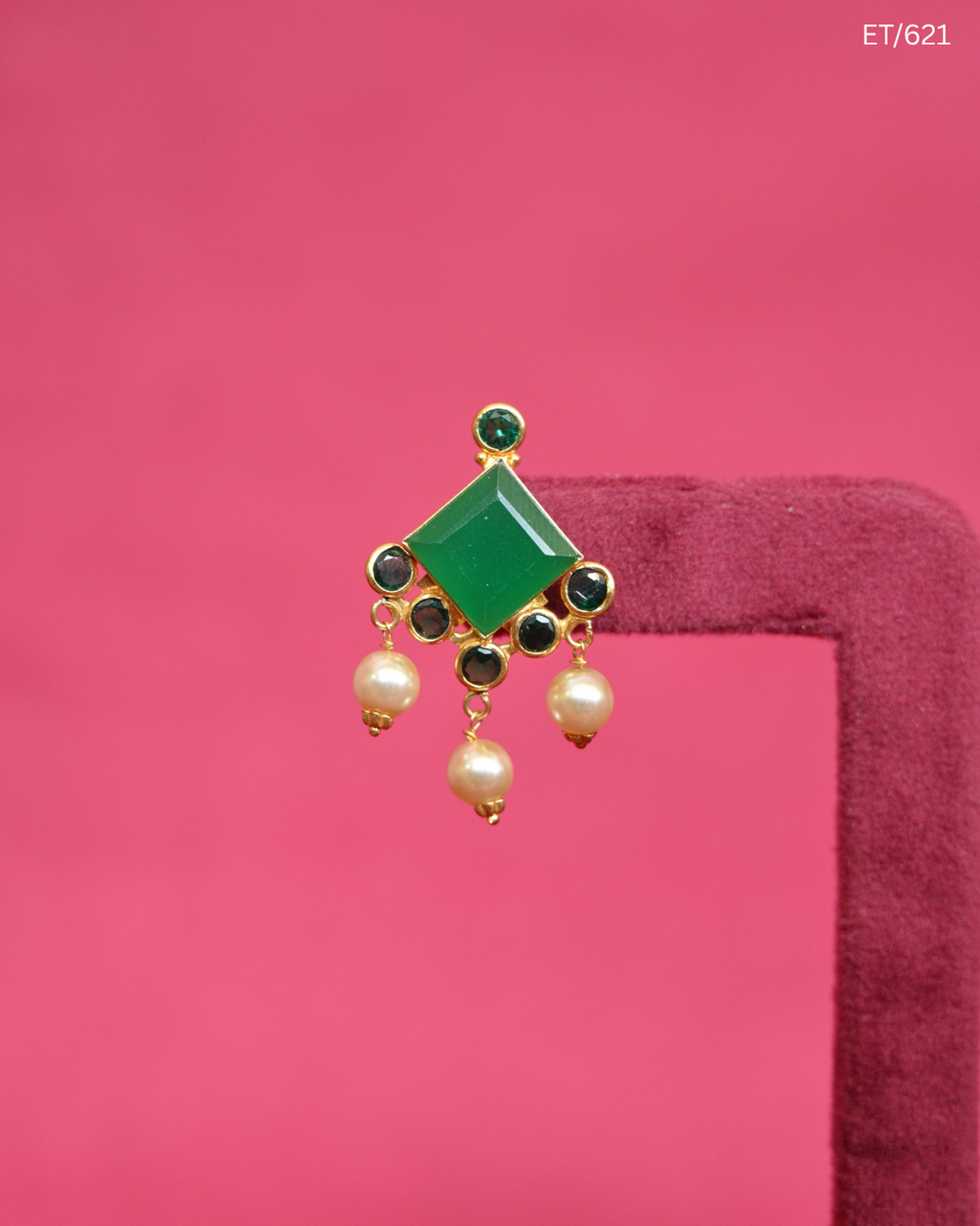 Square Emerald & Pearl Drop Earrings | SKU: ET/621