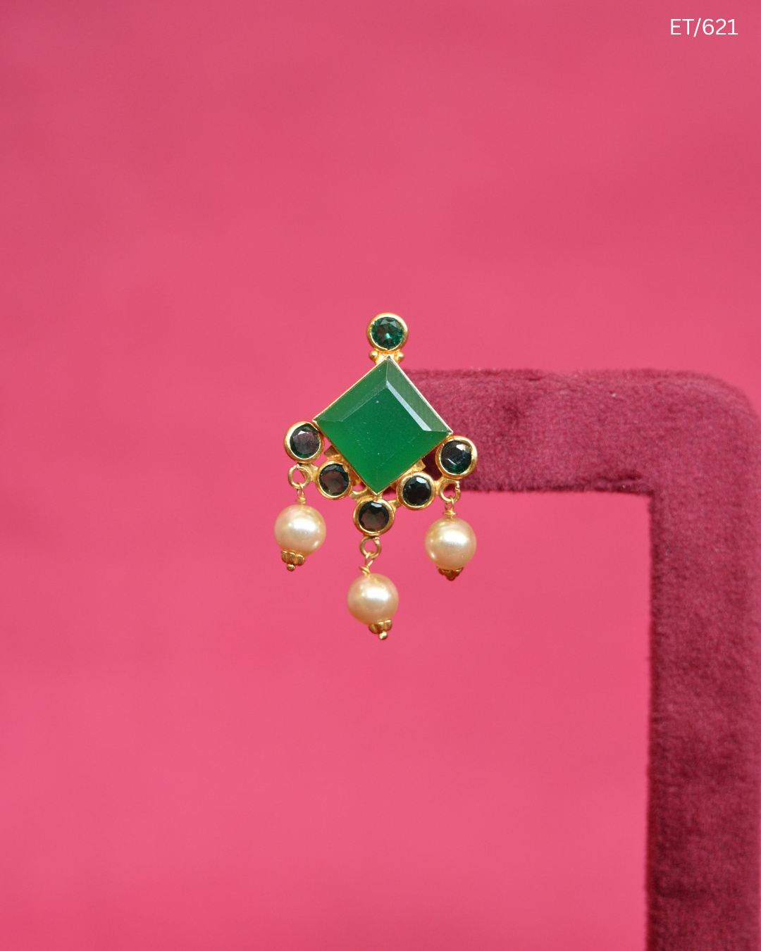 Square Emerald & Pearl Drop Earrings | SKU: ET/621