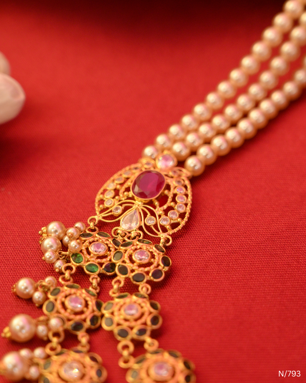 Pearl & Ruby-Accent Layered Statement Necklace | SKU: N/793