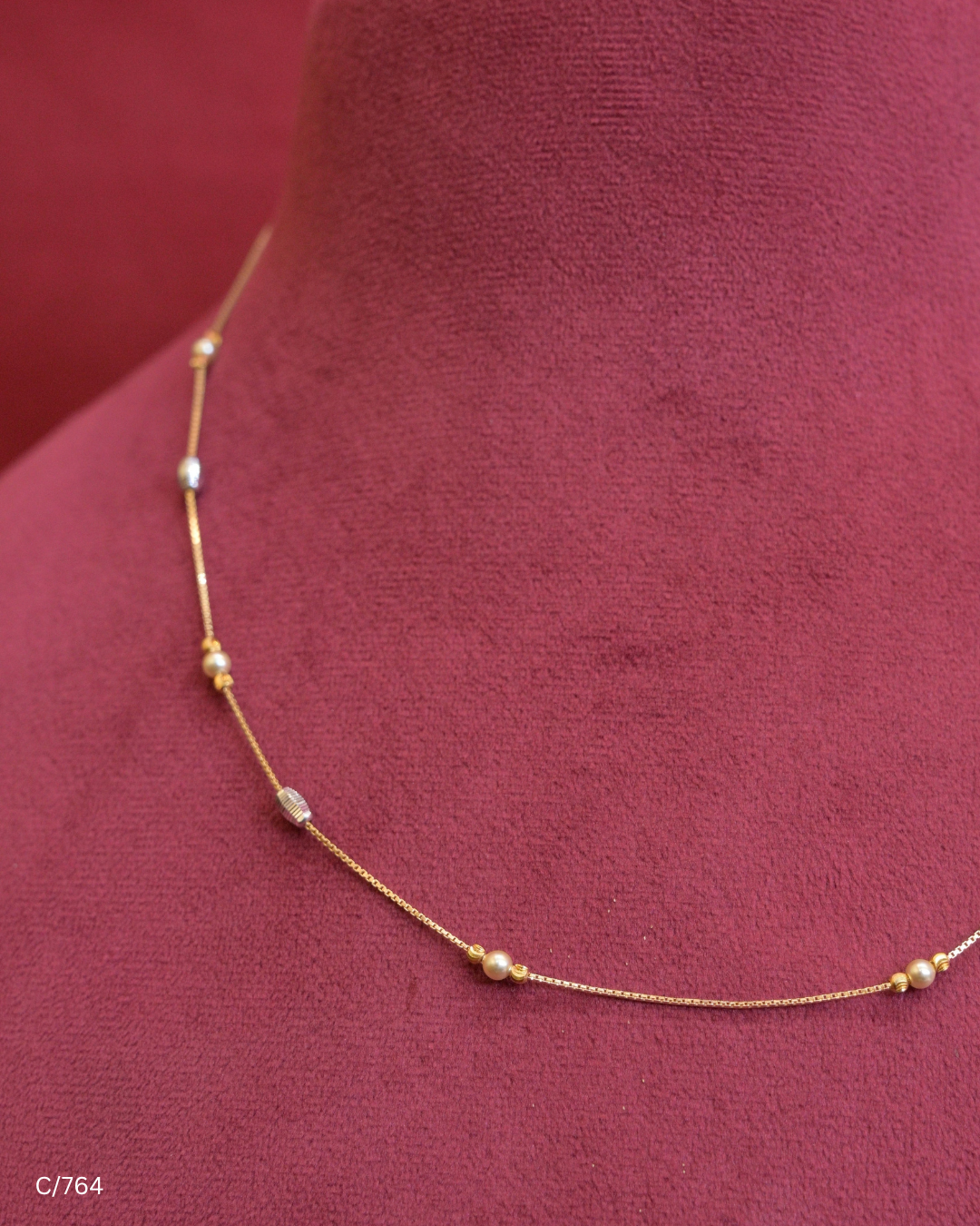 Delicate Station Chain Necklace with Two-Tone Spheres & Cylinders | SKU: C/764