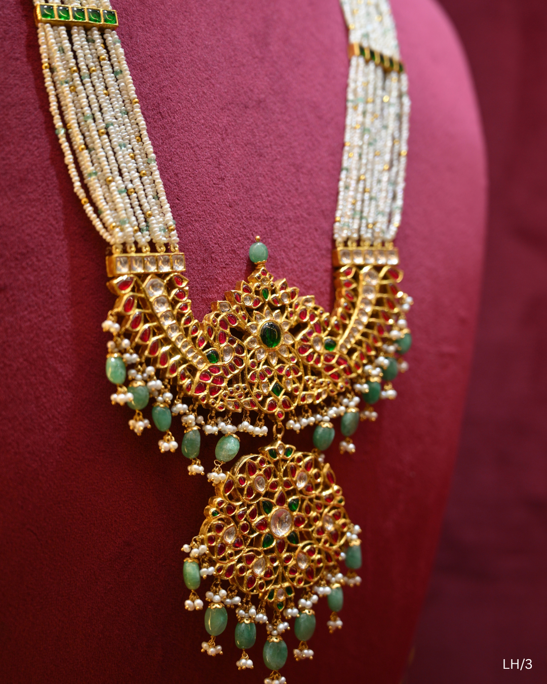 Polki, Ruby, Emerald & Pearl Long Haram | SKU: LH/3