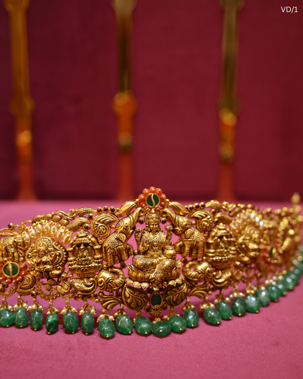 Temple Lakshmi & Green Bead Bridal Vaddanam | SKU: VD/1