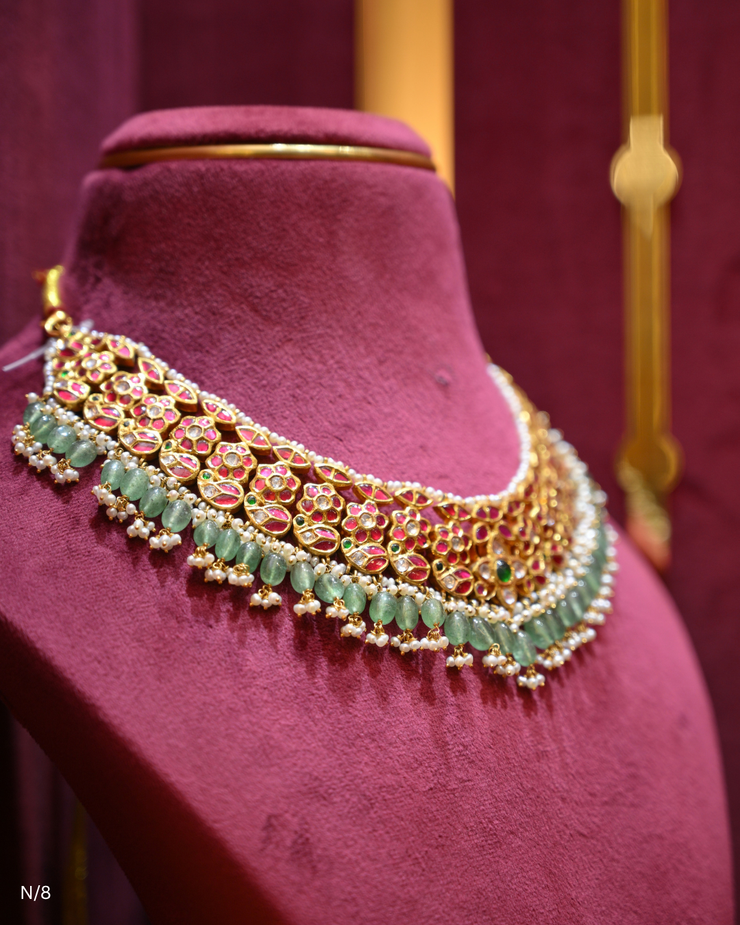 Jadau Polki, Ruby, Emerald & Green Bead Bridal Choker | SKU: N/8