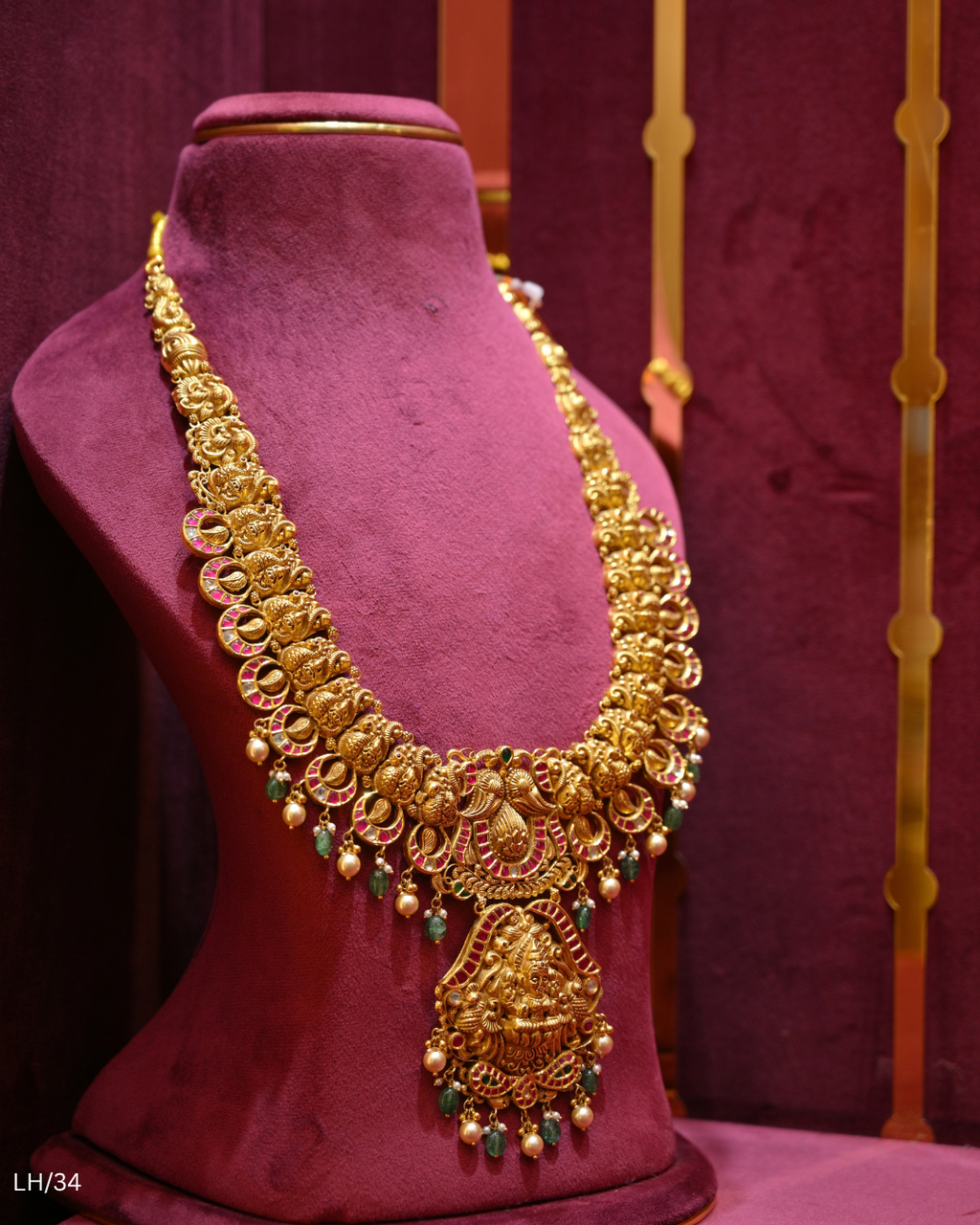 Antique Gold Temple Lakshmi Nakshi Bridal Long Haram | SKU: LH/34