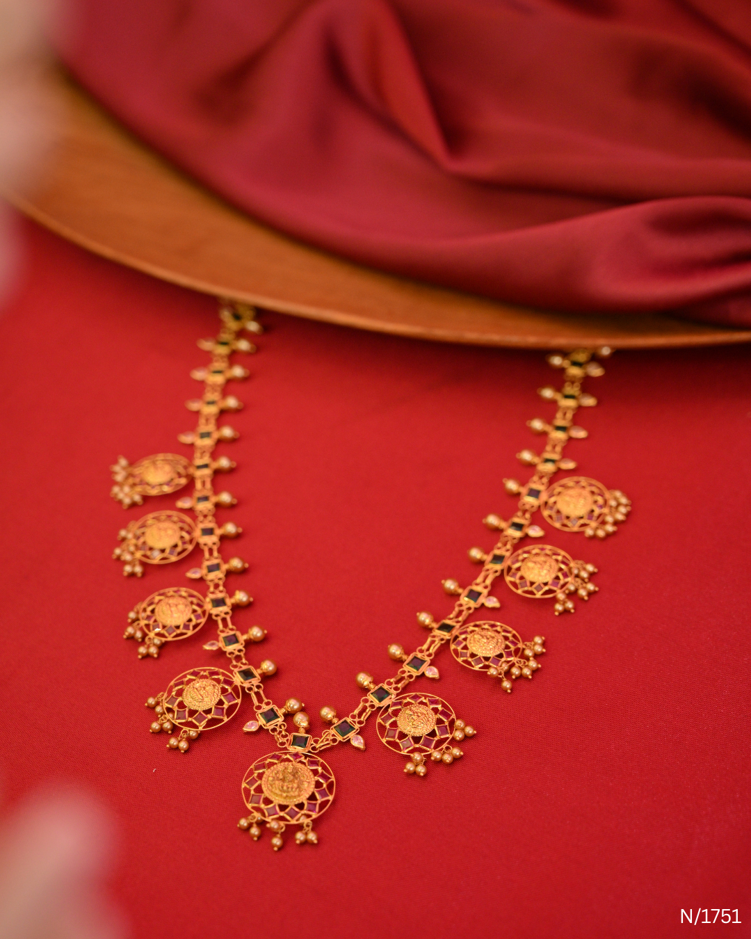 Antique Gold Temple Coin & Gemstone Lightweight Necklace | SKU: N/1751
