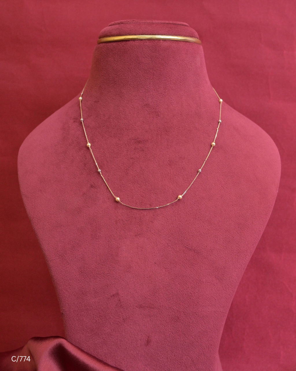 Delicate Station Chain Necklace with Two-Tone Gold Spheres | SKU: C/774