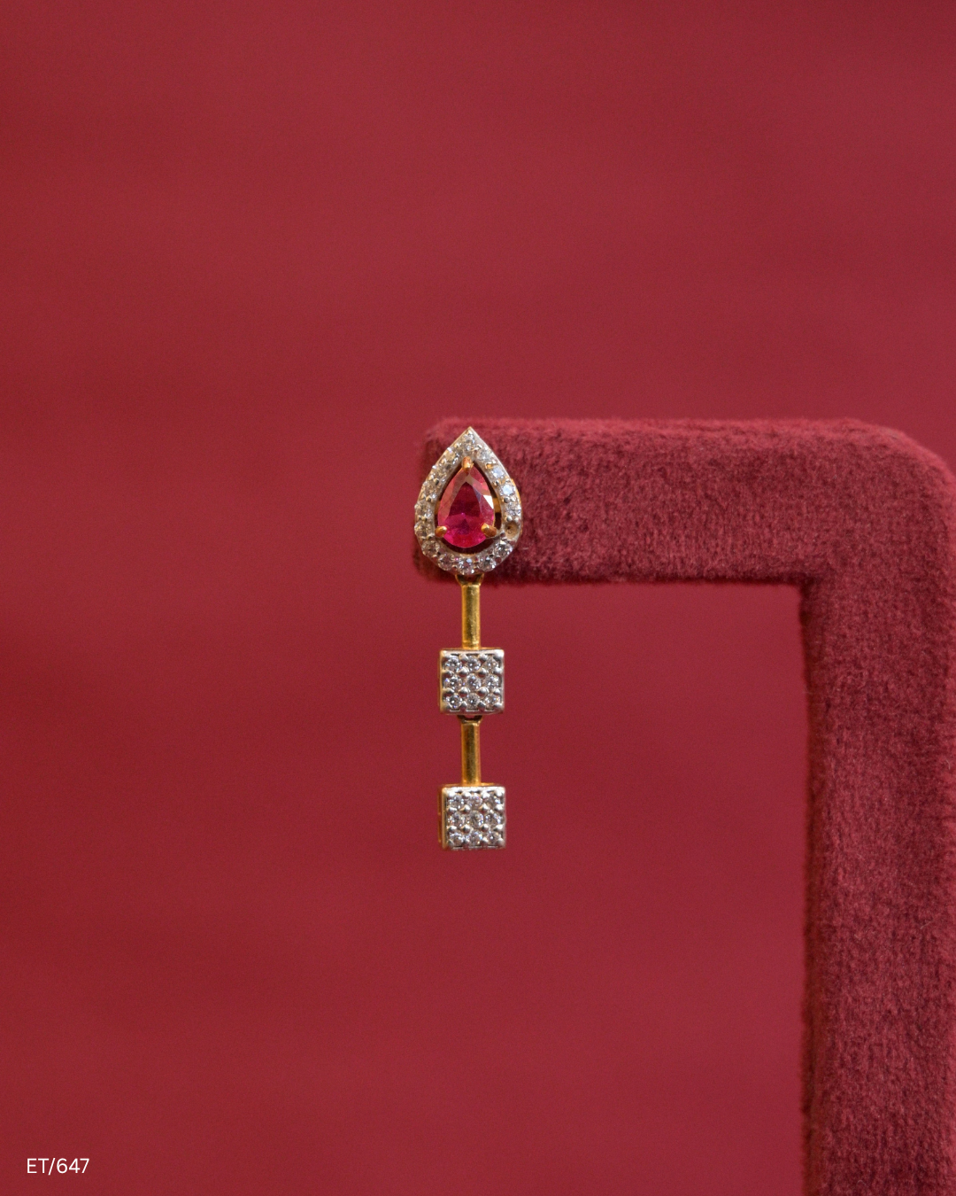 Teardrop Ruby & CZ Pave-Set Linear Dangle Earrings | SKU: ET/647