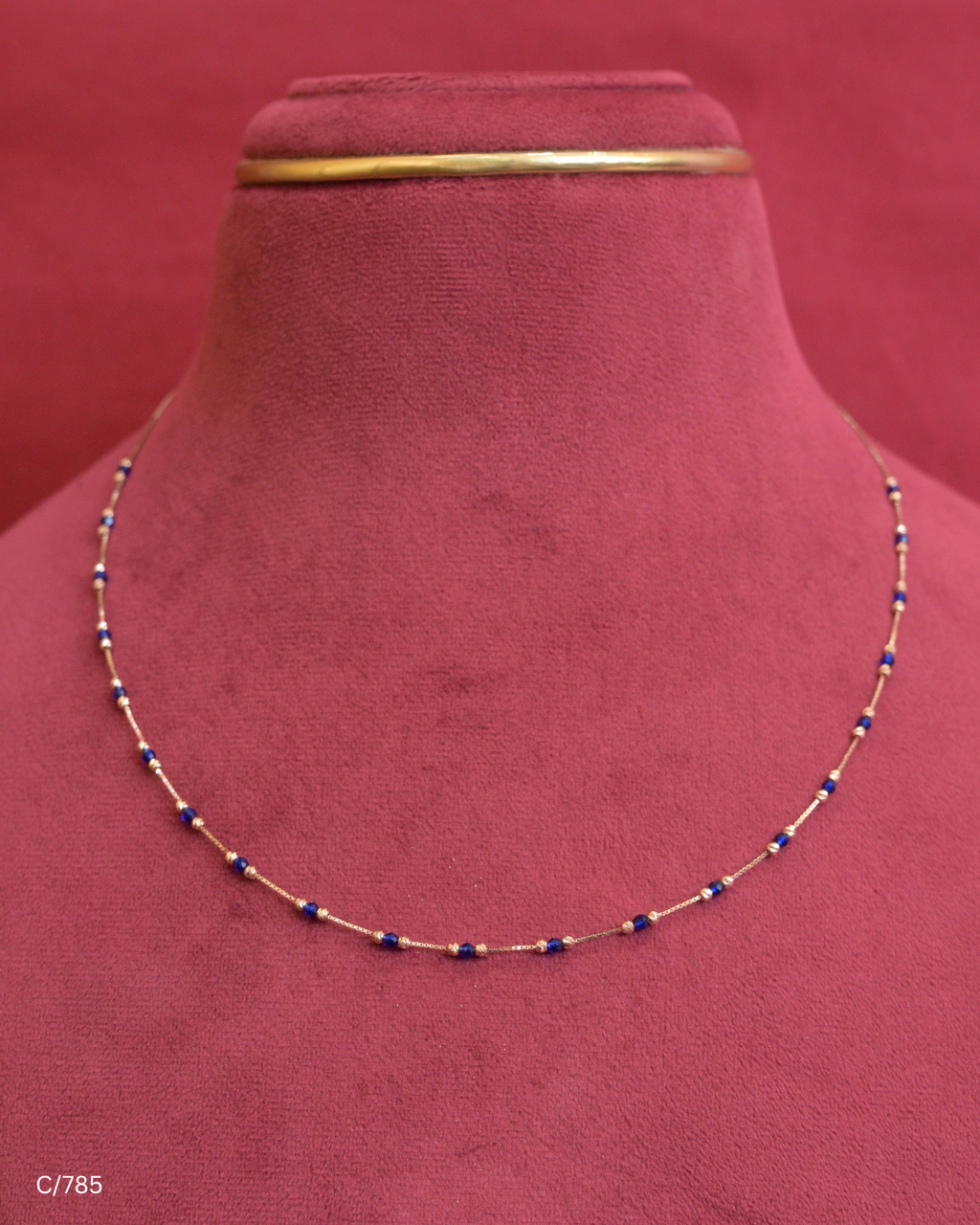 Delicate Station Chain Necklace with Blue Gemstone Beads & Gold Spheres | SKU: C/785