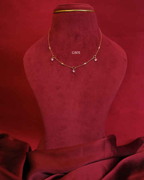 18kt Gold Pink Gemstone & CZ Oval Station Drop Necklace |SKU: C/875