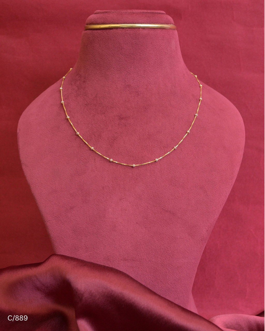 Delicate Station Chain Necklace with Micro Beads | SKU: C/889