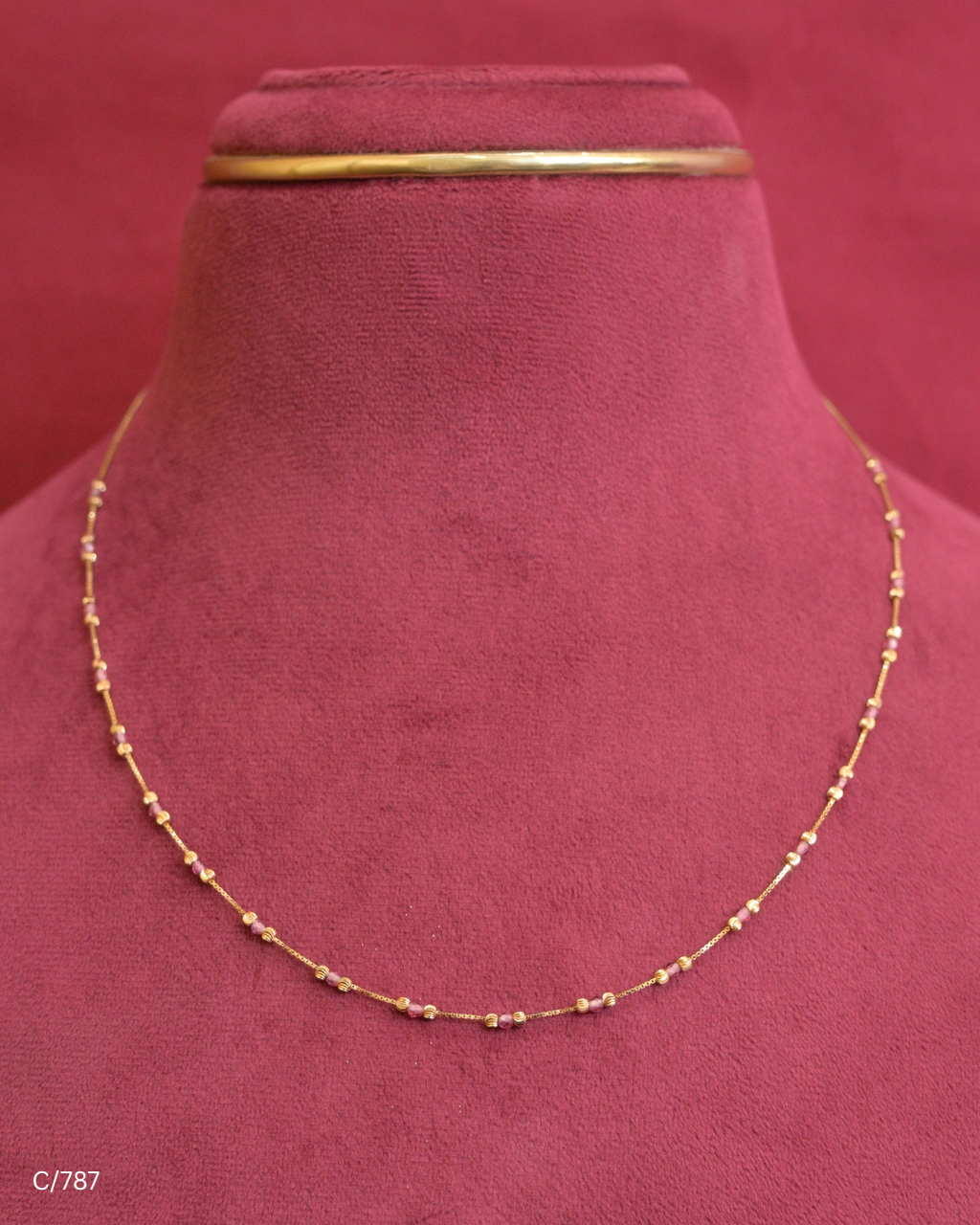 Delicate Station Chain Necklace with Gold Beads  Bars | SKU: C/787