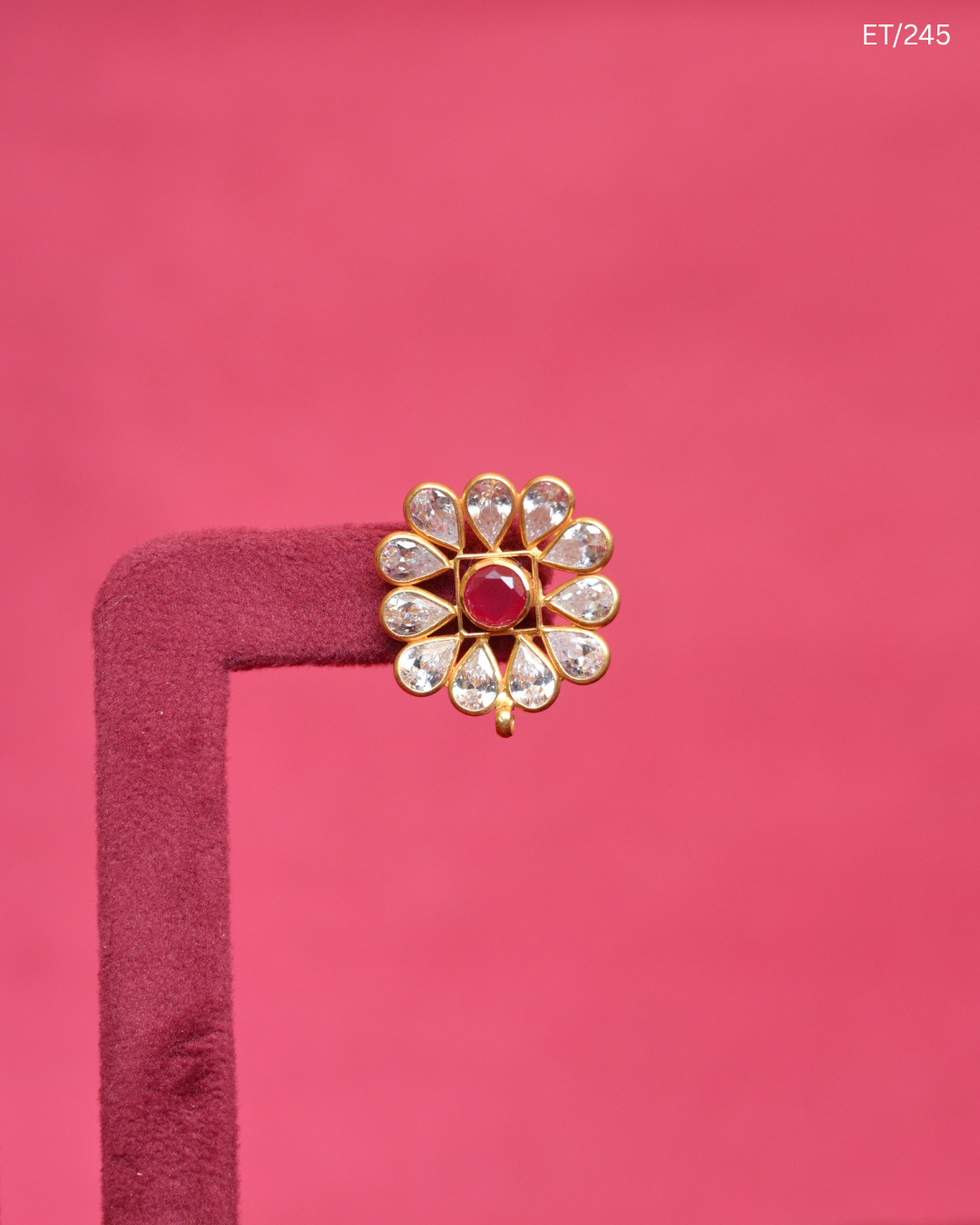 Polki And Ruby Floral Stud Earrings | SKU: ET/245