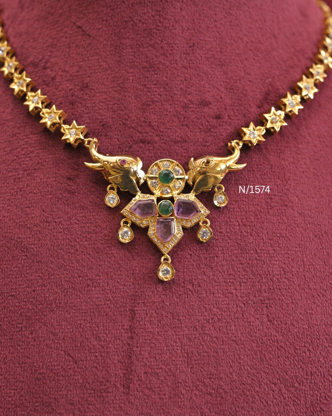 22kt Gold Celestial Elephant Motif Gemstone Necklace | 12.80g Net | SKU: N/1574