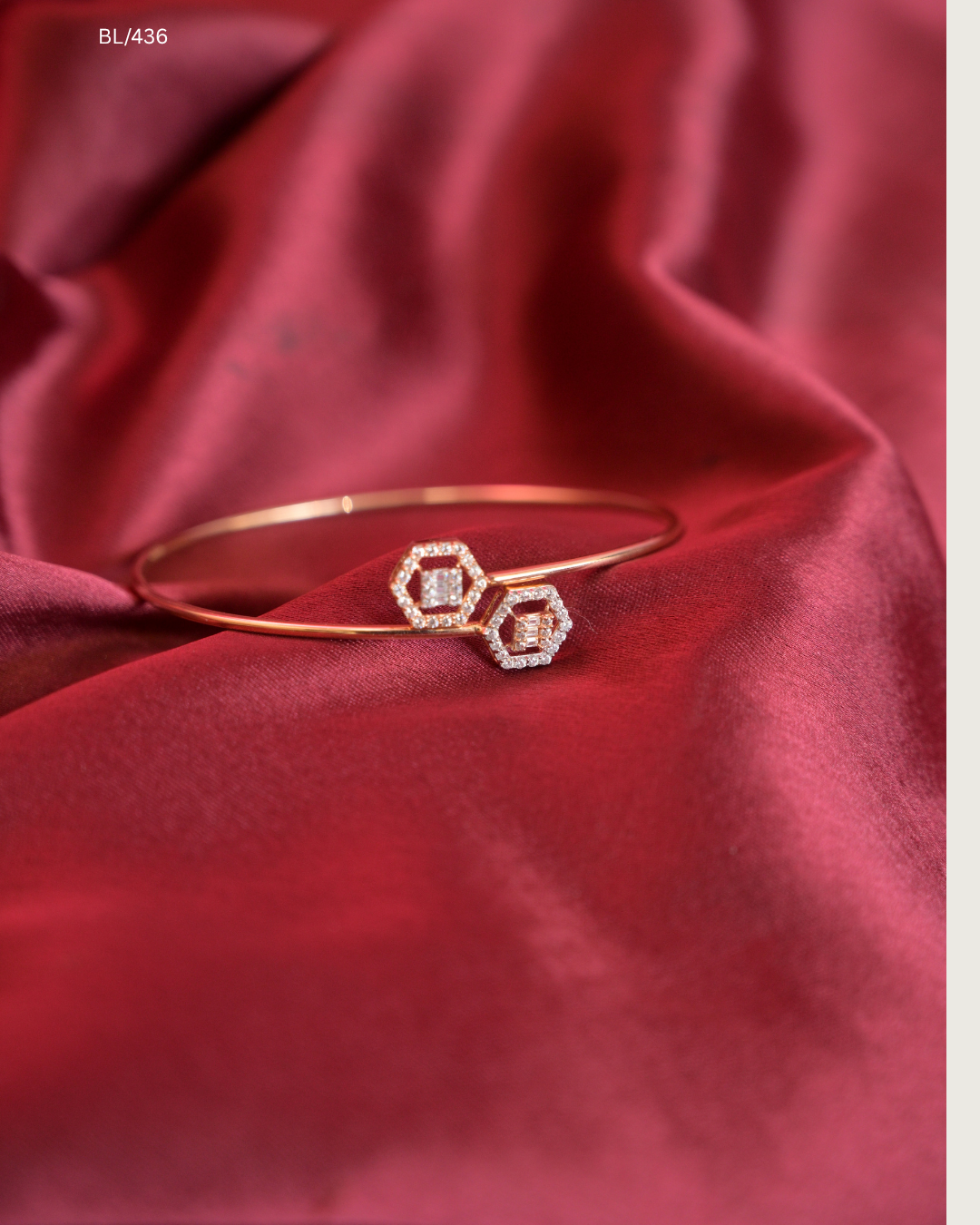 Dual Hexagon Baguette & Round CZ Bypass Cuff Bracelet | SKU: BL/436