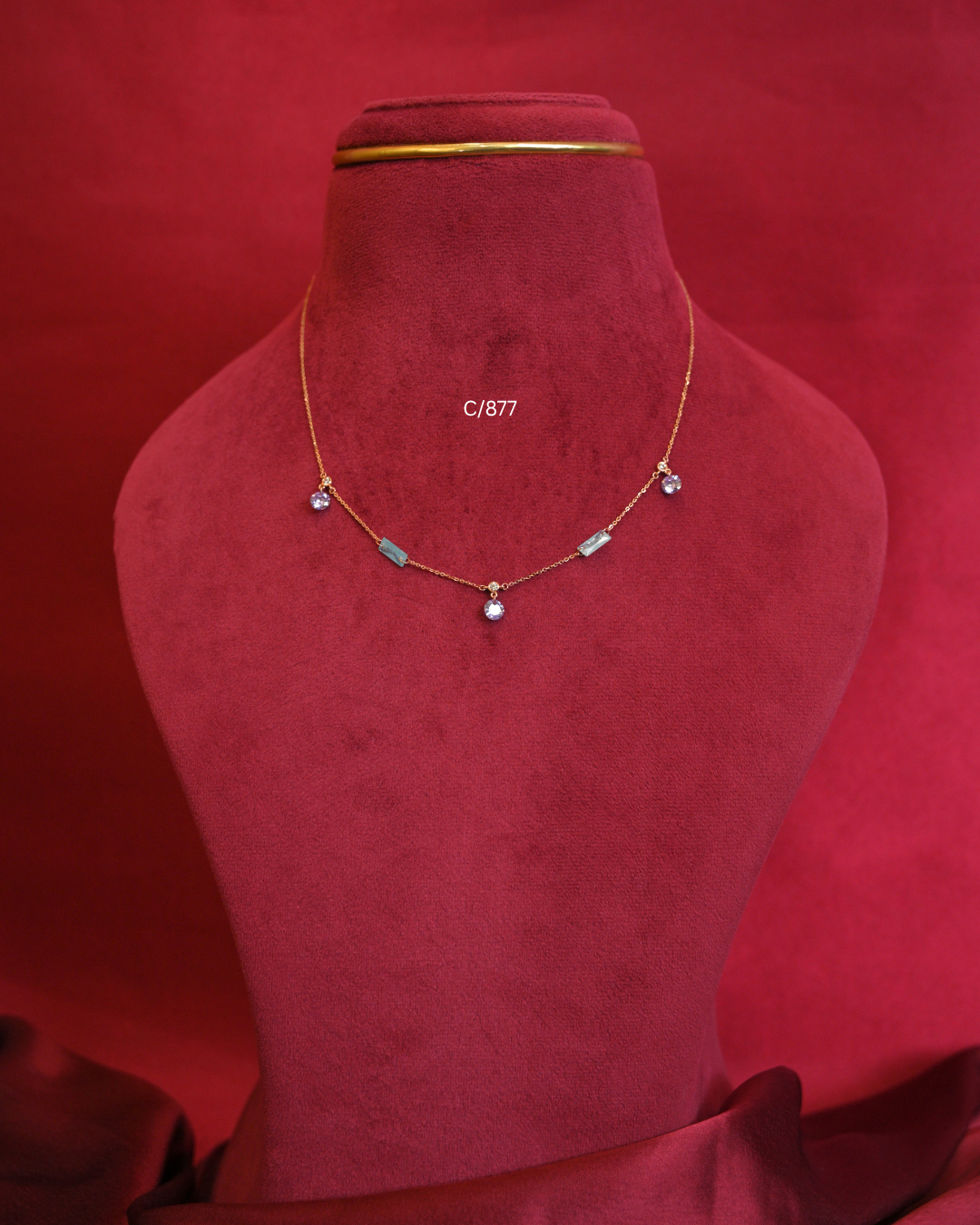 Pastel Gemstone & CZ Multi-Station Drop Necklace | SKU: C/877
