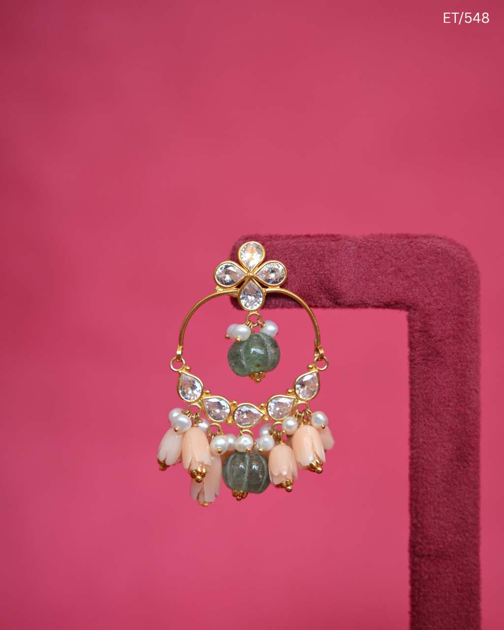 Polki Mint Bead & Pastel Floral Drop Earrings | SKU: ET/548
