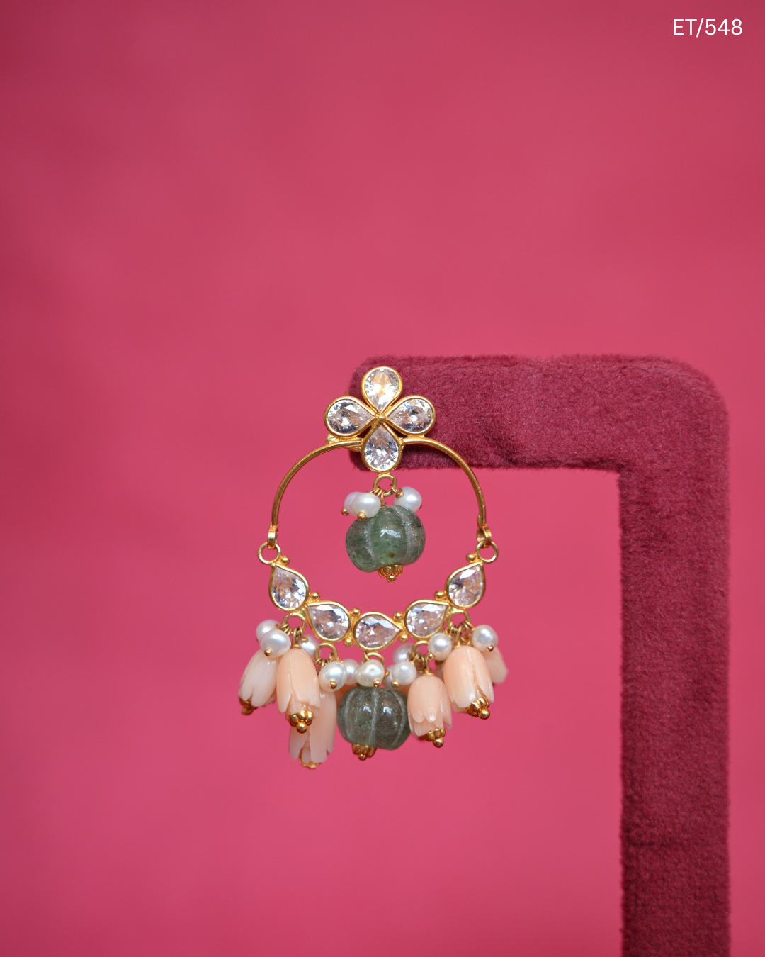 Polki Mint Bead & Pastel Floral Drop Earrings | SKU: ET/548
