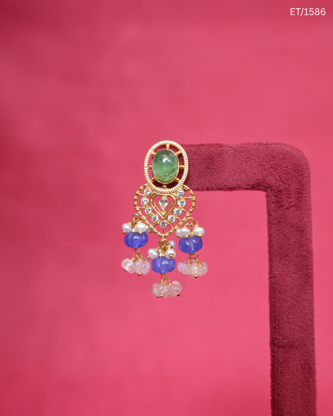 Polki Mint Gemstone & Multigem Bead Drop Earrings | SKU: ET/1586