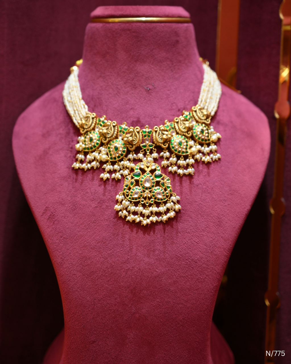 Peacock Polki Emerald & Pearl Bridal Necklace | SKU: N/775