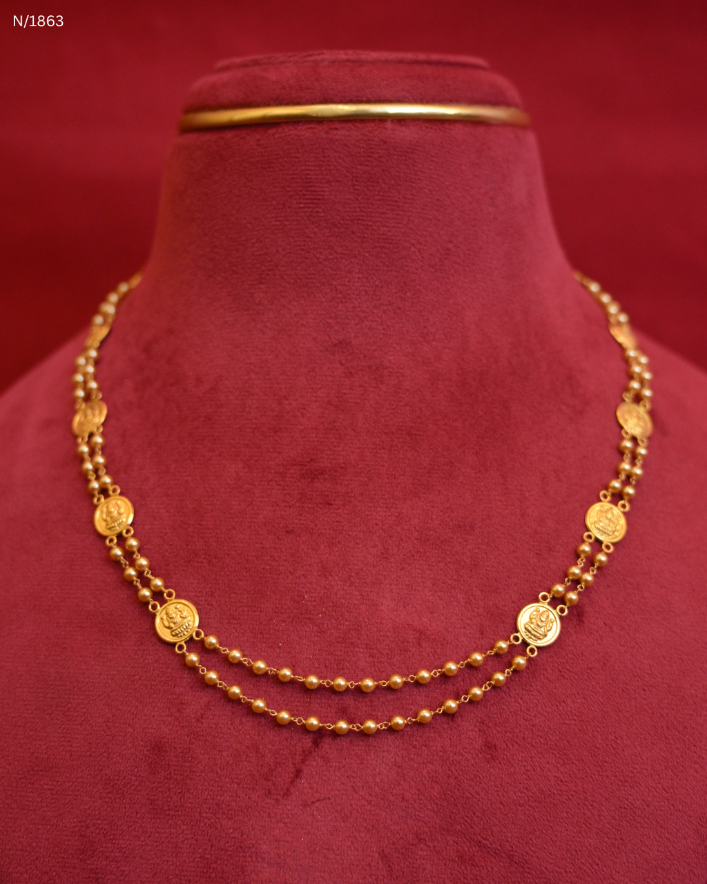 Traditional Lakshmi Kasu Double-Layered Ball Chain Necklace | SKU: N/1863