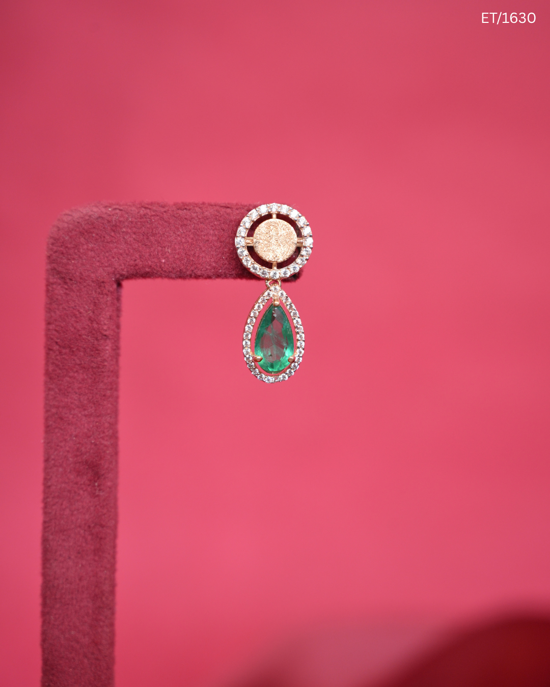Pear Cut Emerald & Stone Halo Drop Earrings | SKU: ET/1603